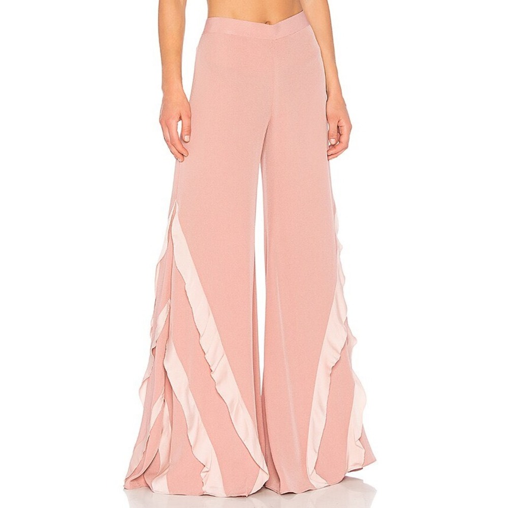 Alexis Julless Pants Rose Pink Wide Leg Ruffle High Waisted Trousers XS